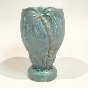 Beswick Art Deco Ceramic Palm Tree Vase c.1930s – Blue Drip Glaze 4.5" x 6.25"